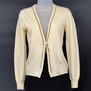D. EXTERIOR Size XS Cream & Beige Wool Blend One-Button Cardigan with Sequins